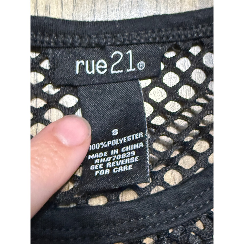 rue21 Mesh Top Womens Small Black Long Sleeve Net Overlay Goth Punk - Picture 5 of 9